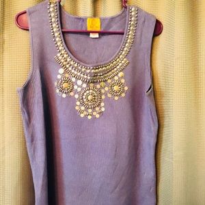 Ruby Rd. Scoop neck embellished tank.